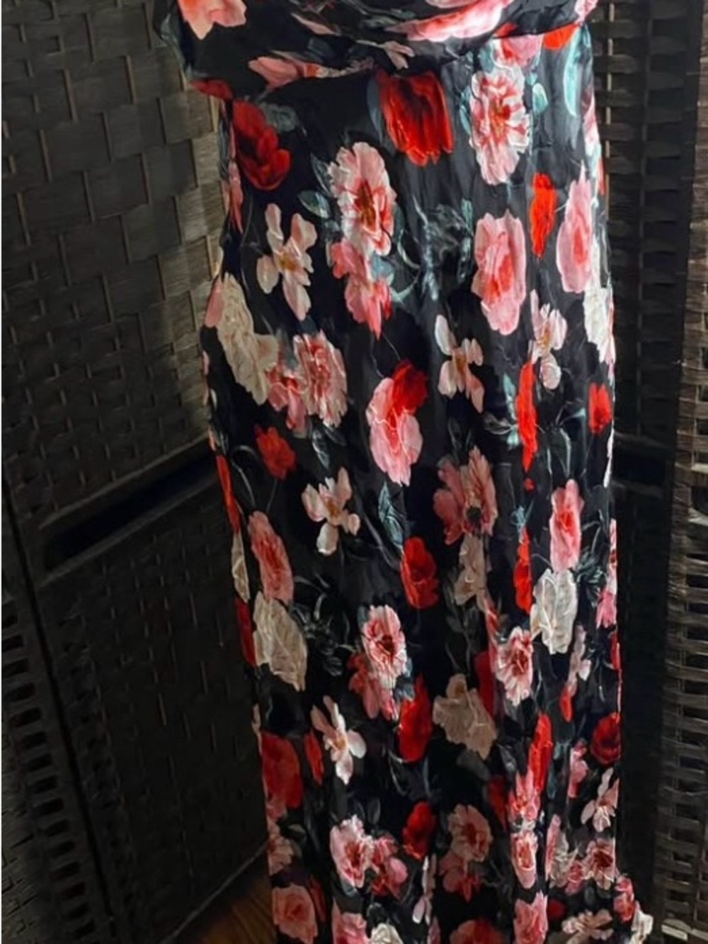 Victoria's Secret Black Maxi with Pink and Red Floral Pattern